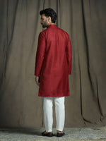 Thumbnail for Zavaya Red Embroidery Silk Blend Kurta Pyjama Set for Men