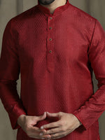 Thumbnail for Zavaya Red Embroidery Silk Blend Kurta Pyjama Set for Men