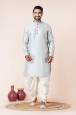 Thumbnail for Zavaya Men Grey Embroidery Silk Kurta Dhoti Set