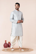 Thumbnail for Zavaya Men Grey Embroidery Silk Kurta Dhoti Set