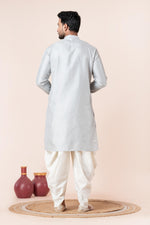 Thumbnail for Zavaya Men Grey Embroidery Silk Kurta Dhoti Set