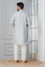 Thumbnail for Zavaya Men Grey Embroidery Silk Kurta Pyjama Set