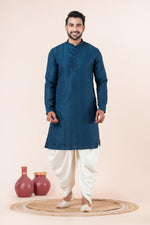Thumbnail for Zavaya Men Blue Embroidery Silk Kurta Dhoti Set