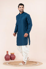 Thumbnail for Zavaya Men Blue Embroidery Silk Kurta Dhoti Set