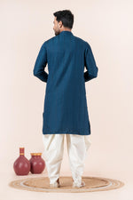 Thumbnail for Zavaya Men Blue Embroidery Silk Kurta Dhoti Set