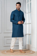 Thumbnail for Zavaya Men Blue Embroidery Silk Kurta Pyjama Set