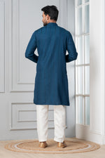 Thumbnail for Zavaya Men Blue Embroidery Silk Kurta Pyjama Set
