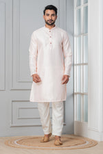 Thumbnail for Zavaya Men Peach Embroidery Silk Kurta