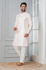 Thumbnail for Zavaya Men Peach Embroidery Silk Kurta