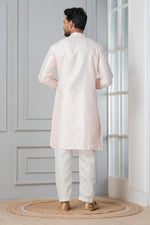 Thumbnail for Zavaya Men Peach Embroidery Silk Kurta