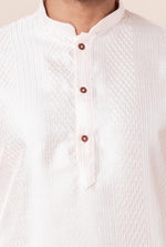 Thumbnail for Zavaya Men Peach Embroidery Silk Kurta Dhoti Set - Dista