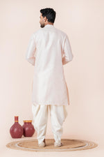 Thumbnail for Zavaya Men Peach Embroidery Silk Kurta Dhoti Set - Dista