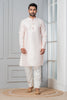 Zavaya Men Peach Embroidery Silk Kurta Pyjama Set - Dista