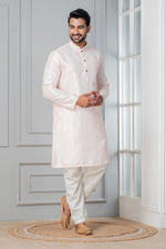 Thumbnail for Zavaya Men Peach Embroidery Silk Kurta Pyjama Set
