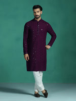 Thumbnail for Zavaya Men Purple Embroidery Cotton Blend Kurta