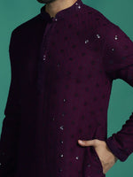 Thumbnail for Zavaya Men Purple Embroidery Cotton Blend Kurta