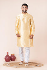 Thumbnail for Zavaya Men Yellow Solid Banarasi Silk Kurta