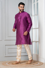 Thumbnail for Zavaya Men Purple Solid Banarasi Silk Kurta