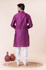 Thumbnail for Zavaya Men Purple Solid Banarasi Silk Kurta Churidar Set