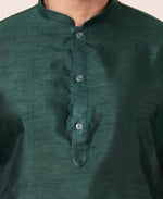 Thumbnail for Zavaya Men Dark Green Solid Banarasi Silk Kurta Churidar Set