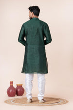 Thumbnail for Zavaya Men Dark Green Solid Banarasi Silk Kurta Churidar Set