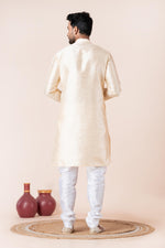 Thumbnail for Zavaya Men Beige Solid Banarasi Silk Kurta