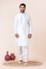 Zavaya Men White Solid Banarasi Silk Kurta Churidar Set - Dista