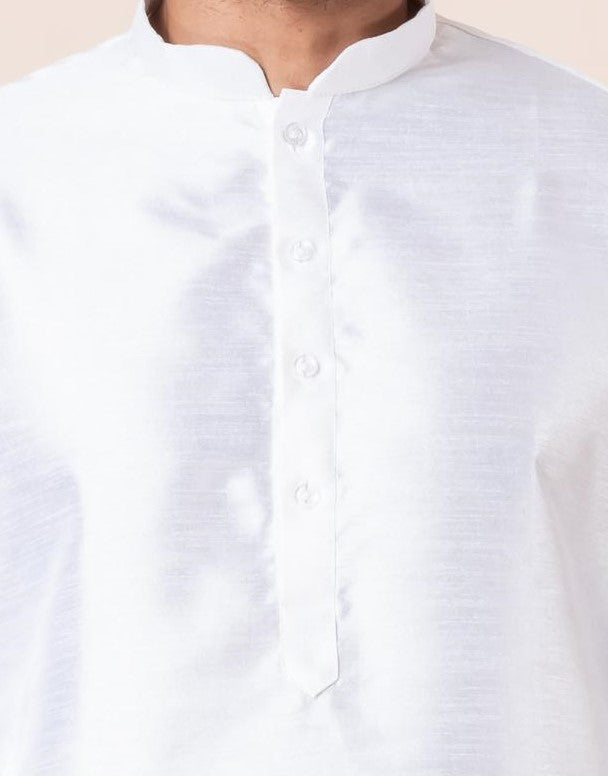 Zavaya Men White Solid Banarasi Silk Kurta Churidar Set - Dista