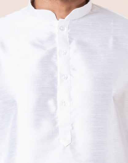 Zavaya Men White Solid Banarasi Silk Kurta Churidar Set - Dista