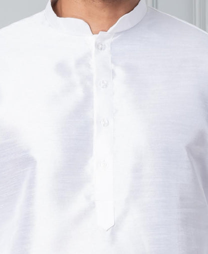 Zavaya Men White Solid Banarasi Silk Kurta Churidar Set - Dista
