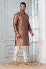 Zavaya Men Brown Solid Banarasi Silk Kurta Churidar Set - Dista