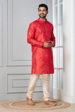 Thumbnail for Zavaya Men Red Printed Banarasi Silk Kurta