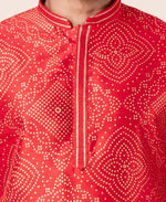 Thumbnail for Zavaya Men Red Printed Banarasi Silk Kurta Churidar Set