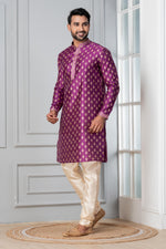 Thumbnail for Zavaya Men Purple Printed Banarasi Silk Kurta
