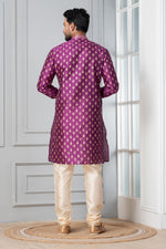 Thumbnail for Zavaya Men Purple Printed Banarasi Silk Kurta