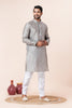 Zavaya Men Grey Printed Banarasi Silk Kurta - Dista