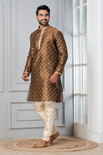 Thumbnail for Zavaya Men Brown Printed Banarasi Silk Kurta