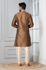 Thumbnail for Zavaya Men Brown Printed Banarasi Silk Kurta