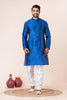 Zavaya Men Blue Solid Banarasi Silk Kurta Churidar Set - Dista
