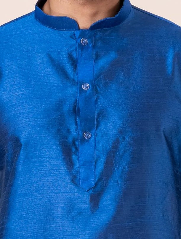 Zavaya Men Blue Solid Banarasi Silk Kurta Churidar Set - Dista