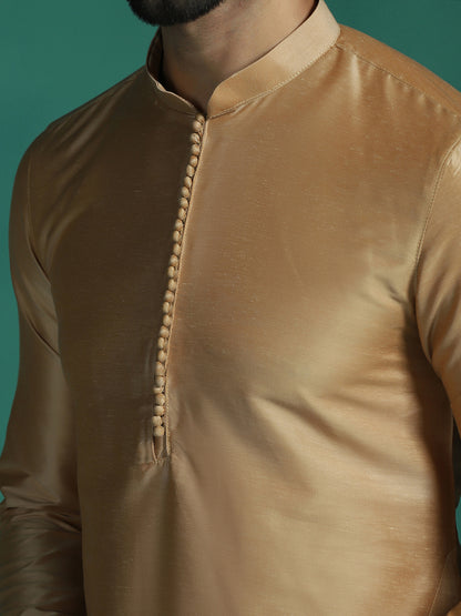 Zavaya Beige Plain Polyester Viscose Kurta Pyjama Set for Men - Dista