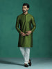 Zavaya Green Plain Polyester Viscose Kurta Pyjama Set for Men - Dista