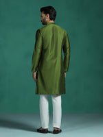 Thumbnail for Zavaya Green Plain Polyester Viscose Kurta Pyjama Set for Men
