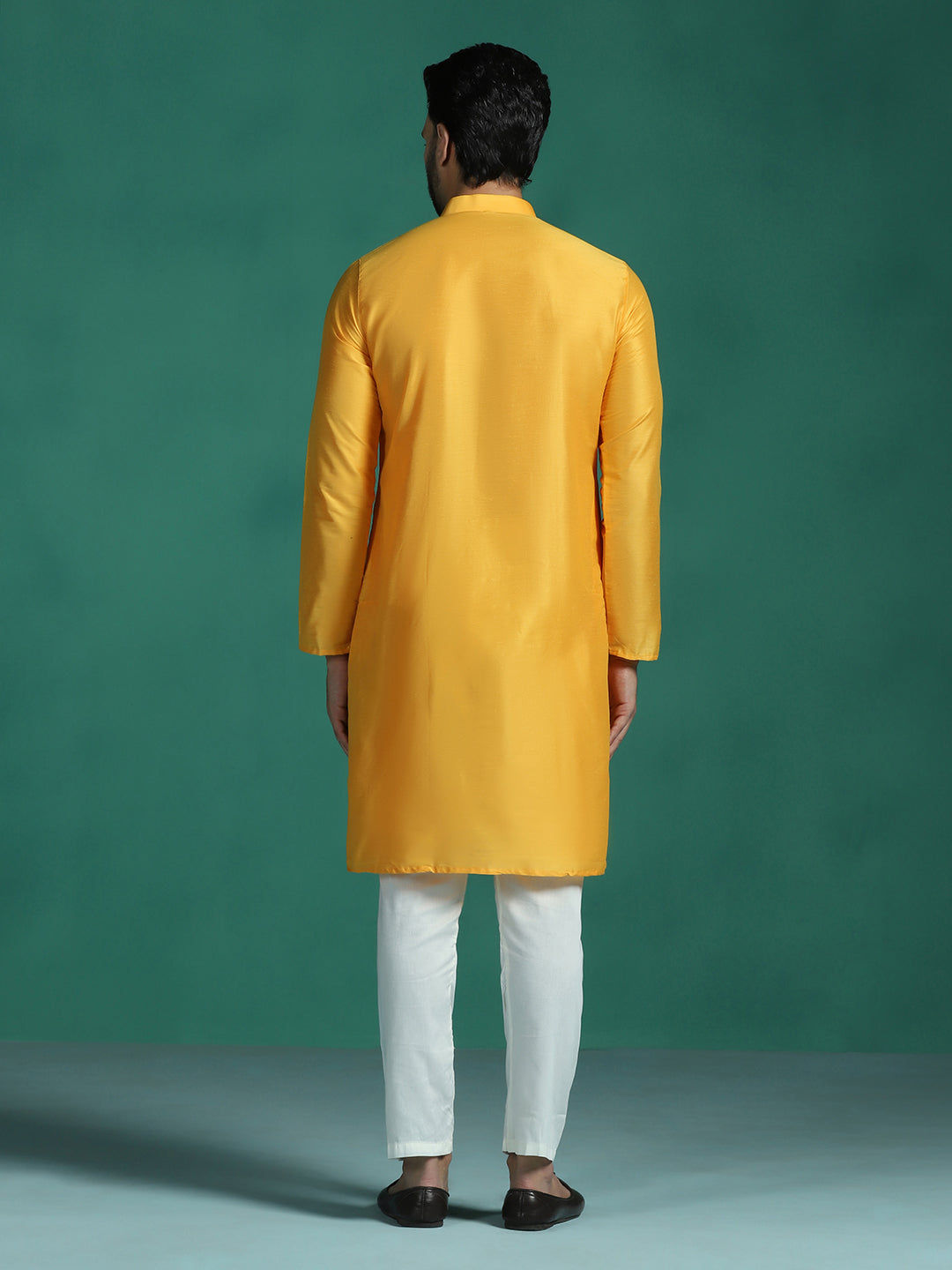 Zavaya Yellow Plain Polyester Viscose Kurta Pyjama Set for Men - Dista