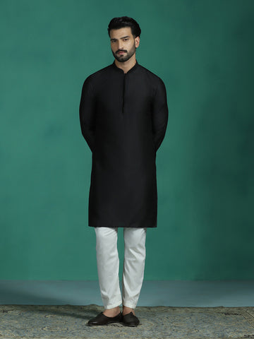 Zavaya Black Plain Polyester Viscose Kurta Pyjama Set for Men - Dista