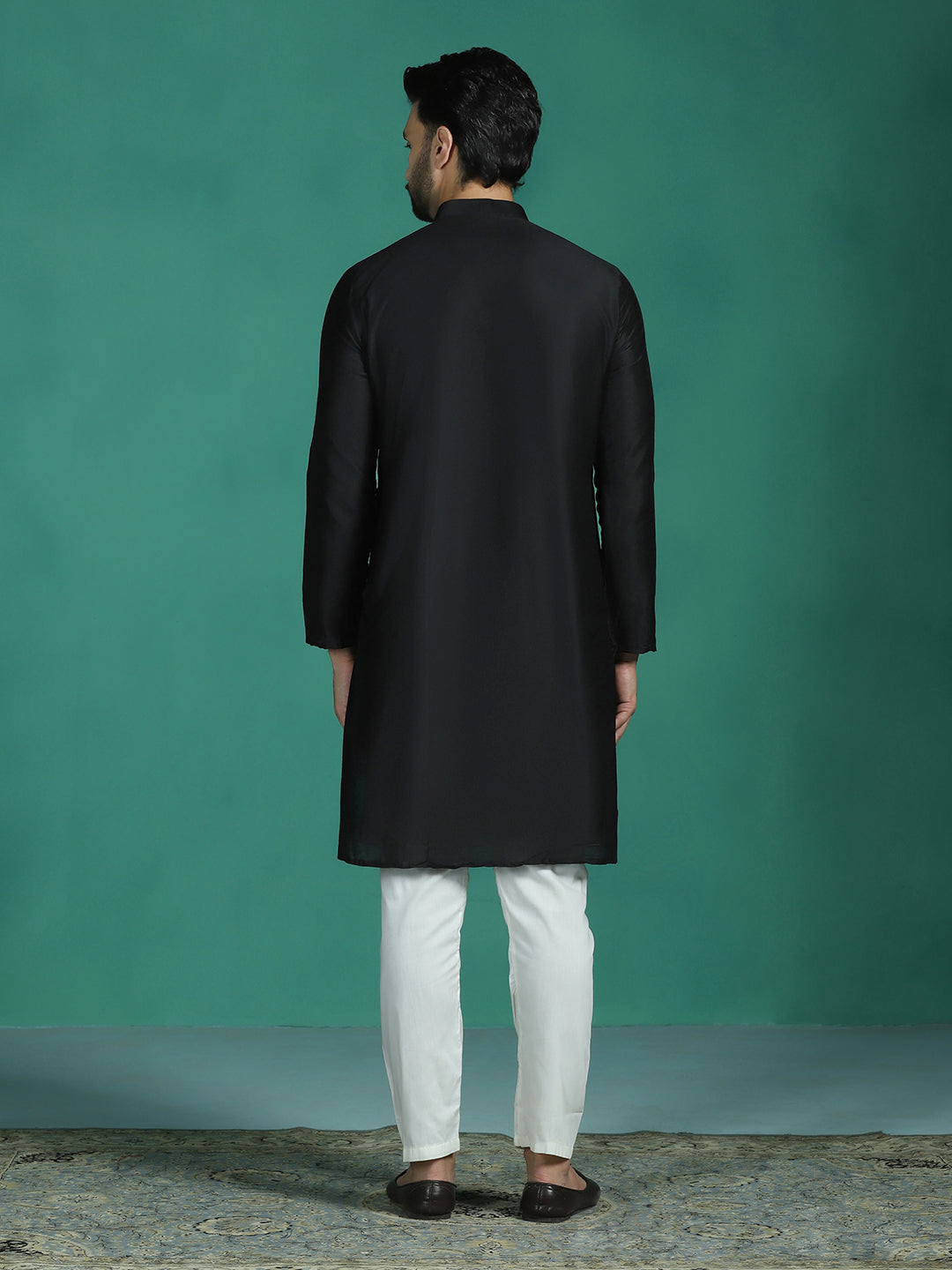 Zavaya Black Plain Polyester Viscose Kurta Pyjama Set for Men - Dista