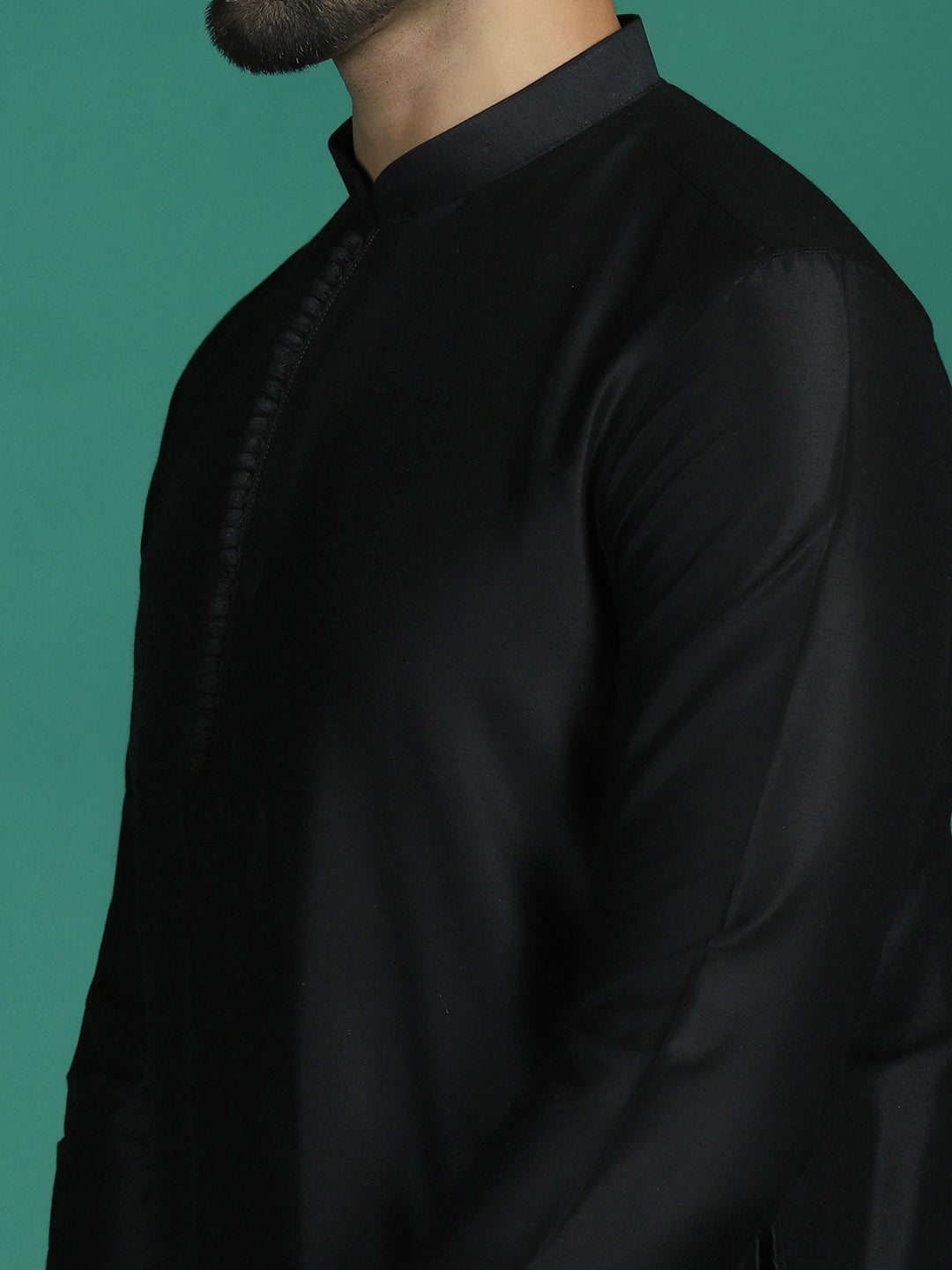 Zavaya Black Plain Polyester Viscose Kurta Pyjama Set for Men - Dista