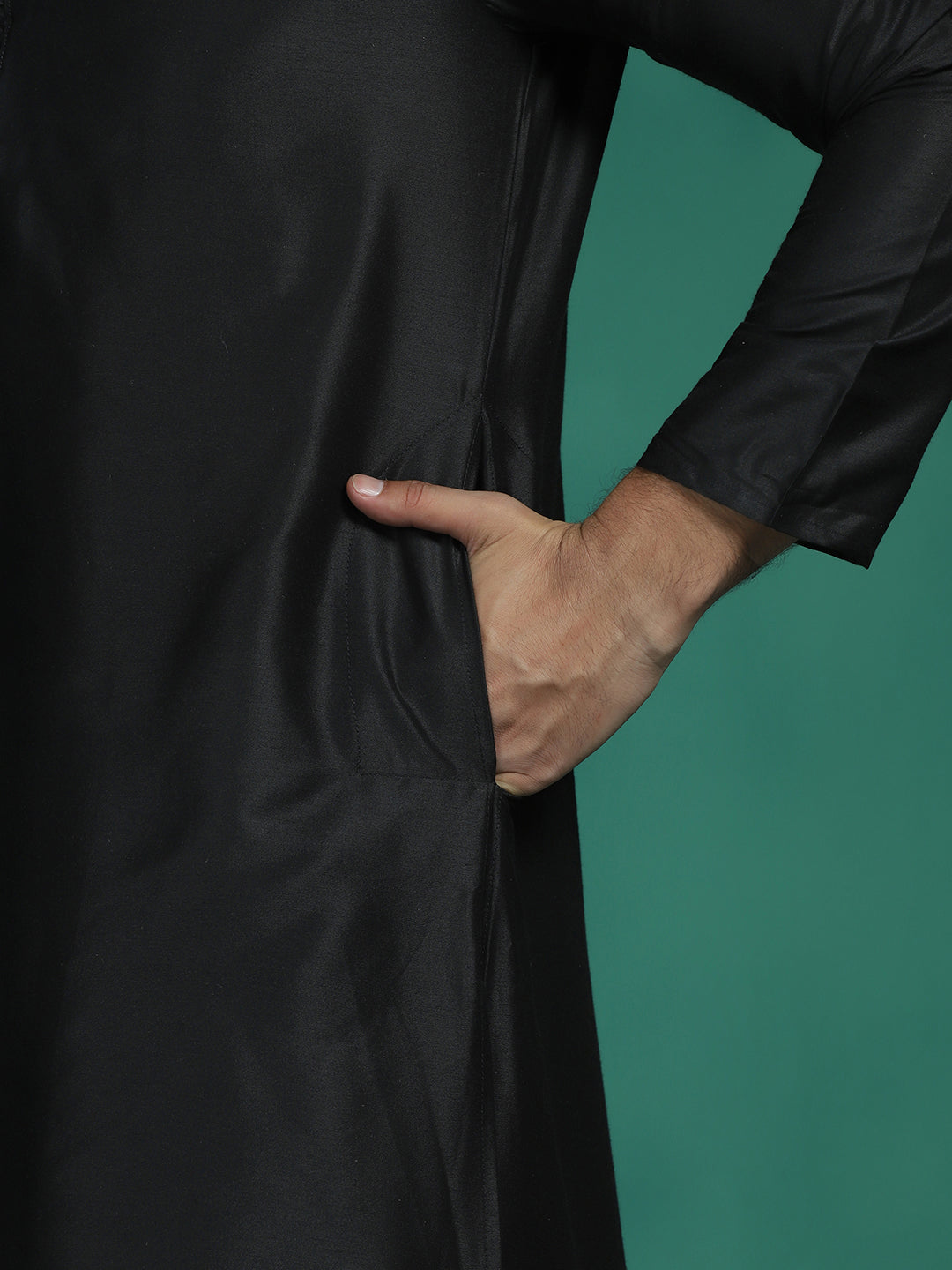 Zavaya Black Plain Polyester Viscose Kurta Pyjama Set for Men - Dista