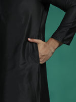 Thumbnail for Zavaya Black Plain Polyester Viscose Kurta Pyjama Set for Men