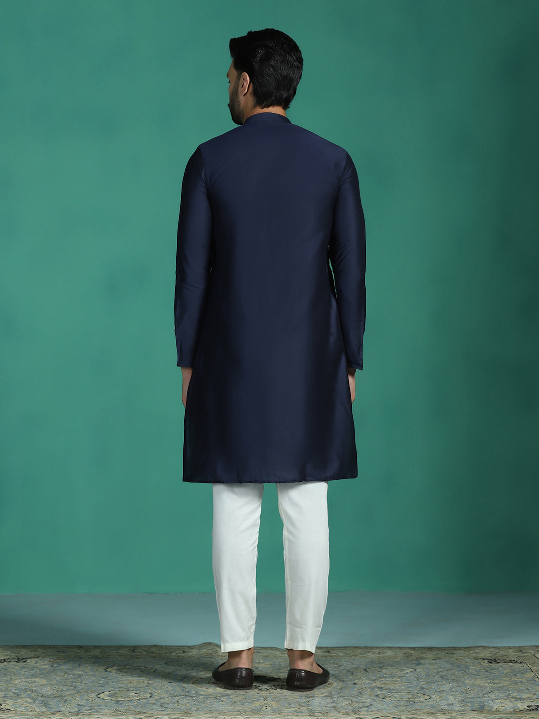 Zavaya Navy Blue Plain Polyester Viscose Kurta Pyjama Set for Men - Dista